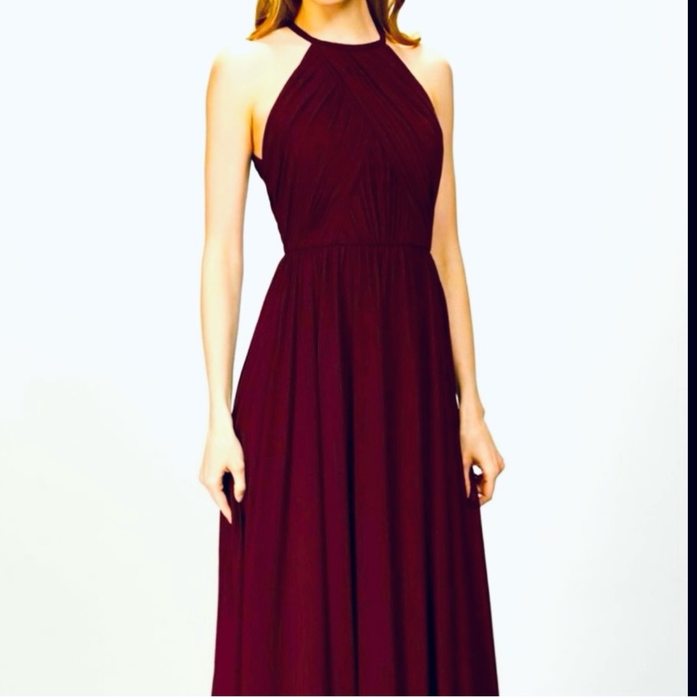 Theia Chiffon Allison Backless Burgundy Red Bridesmaid Prom Maxi Halter Dress 4